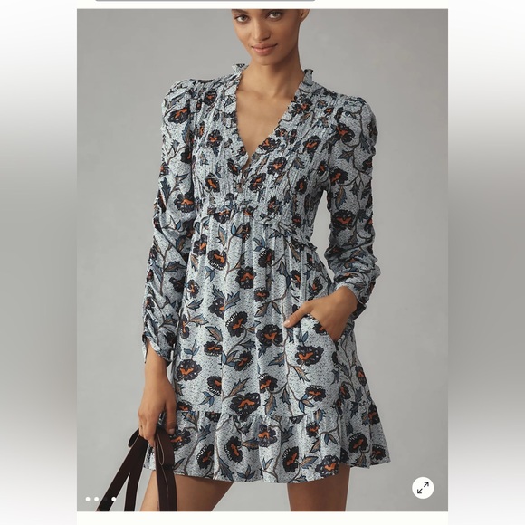 Anthropologie Dresses & Skirts - Anthropologie Long Sleeve V-neck Ruffle Mini NWT